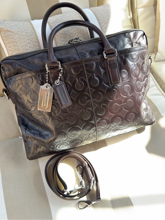 Coach Handbags - COACH Brown C Logo Stamped Leather Briefcase Laptop Business Shoulder Bag 70251